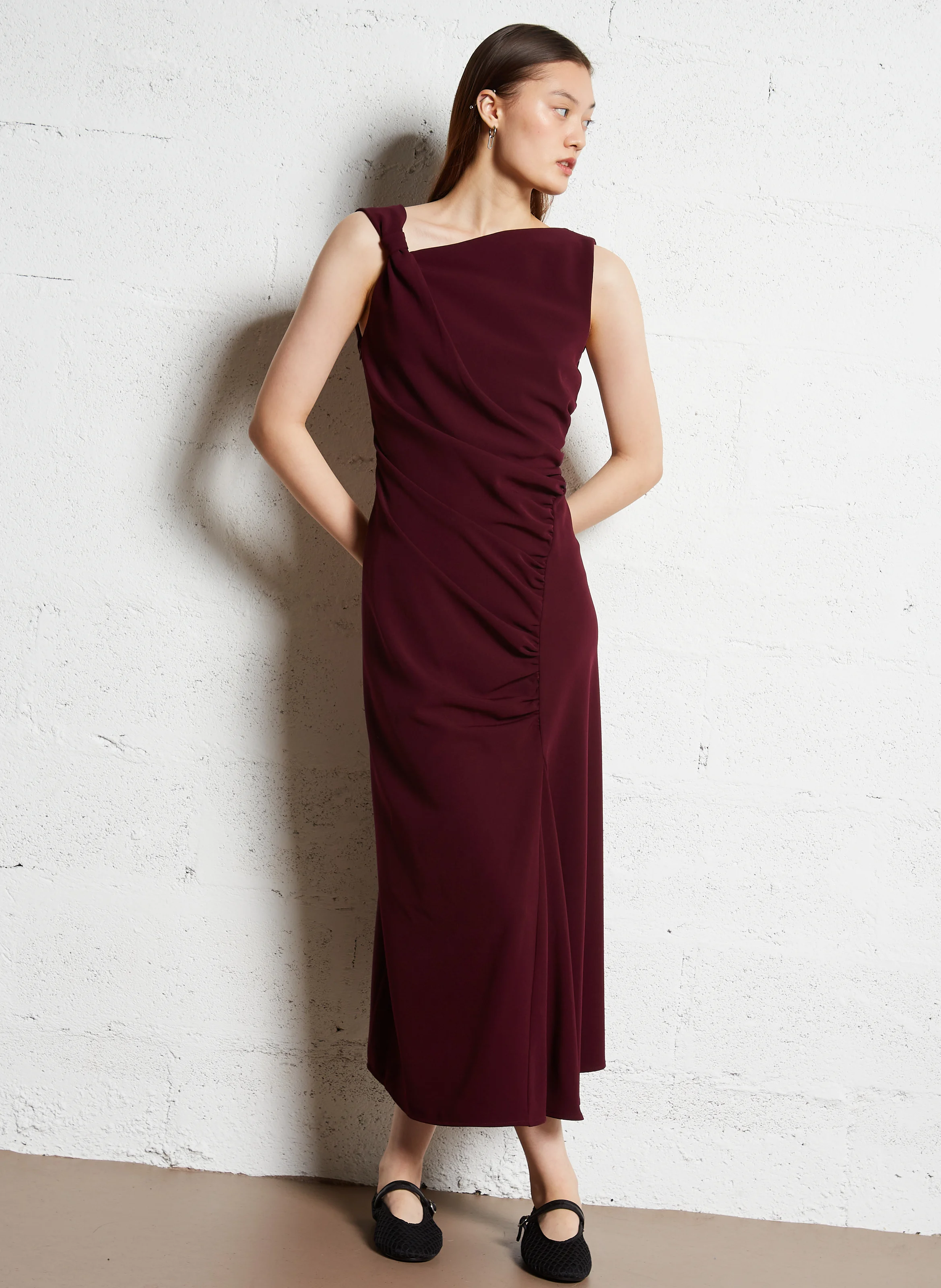 Robe longue encolure carrée| Rouge