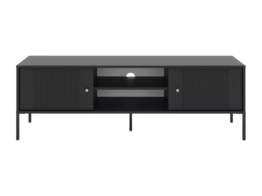 Meuble TV avec 2 portes et 2 niches en MDF - Noir - DEMASIA