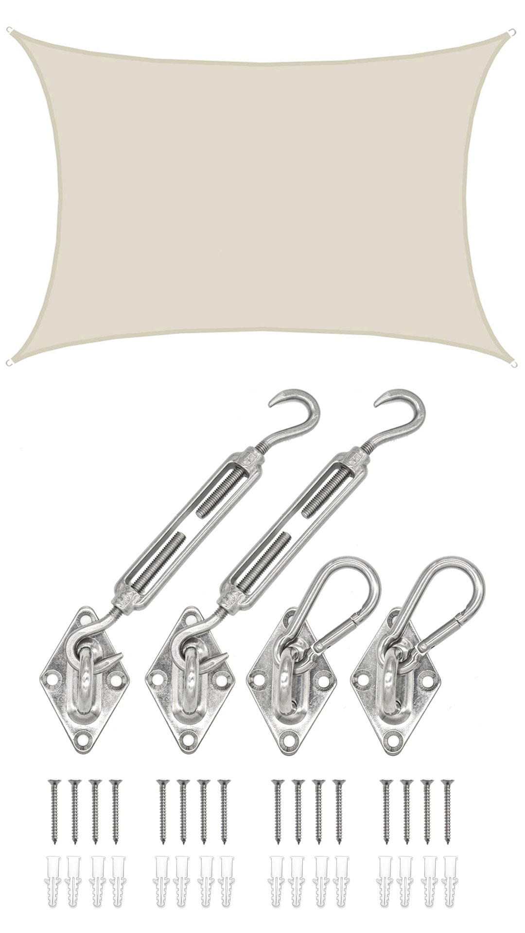 AMANKA 3x5 waterdicht beige schaduwdoek met bevestigingsset