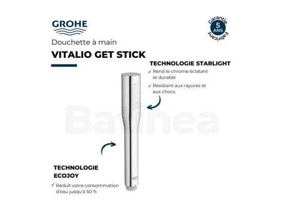 Pommeau de douche GROHE Quickfix Vitalio Get Stick + nettoyant GrohClean