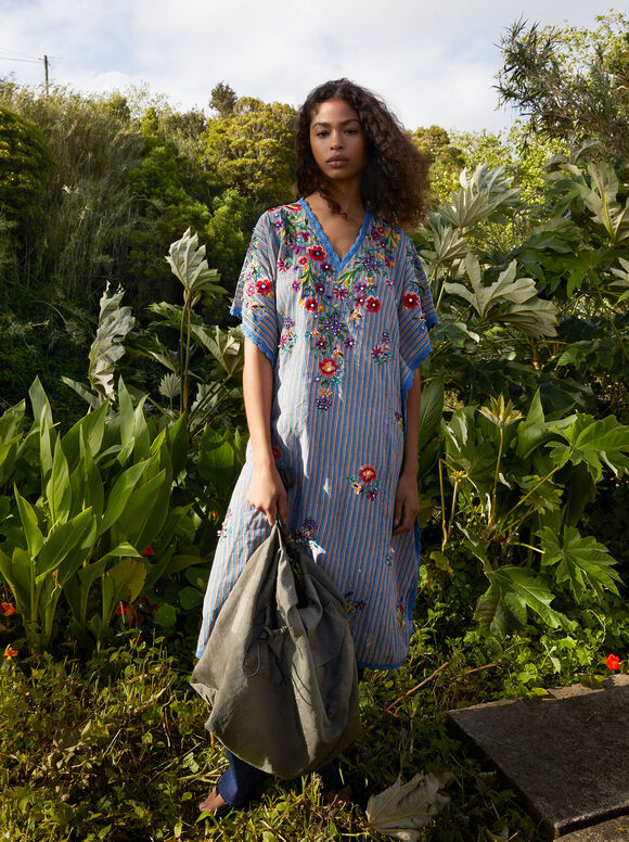 Caftan bordado com miçangas - Multicor