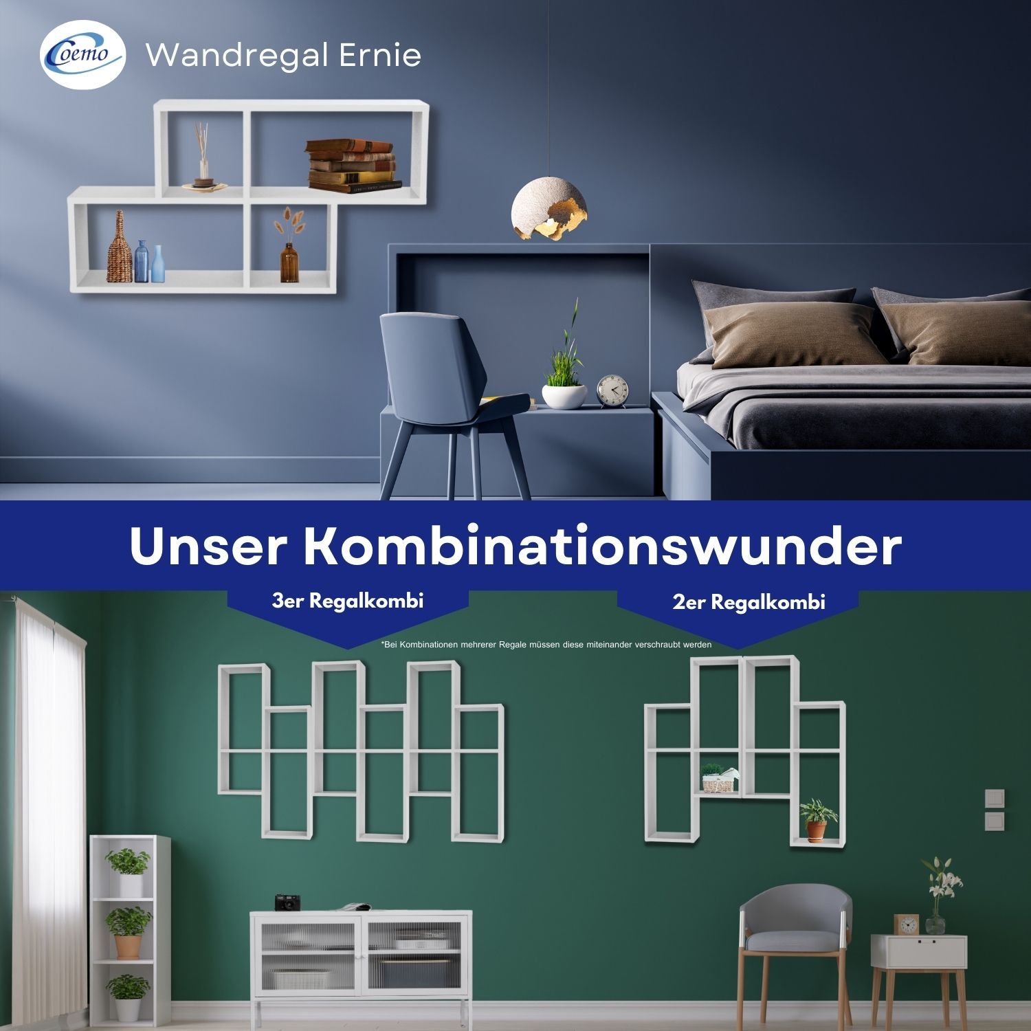 Coemo Wandregal Ernie Weiß 100x20x53cm Holz MDF 4 Fächer