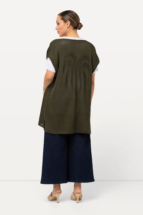 Strickweste, Palme, oversized, offene Form, ärmellos