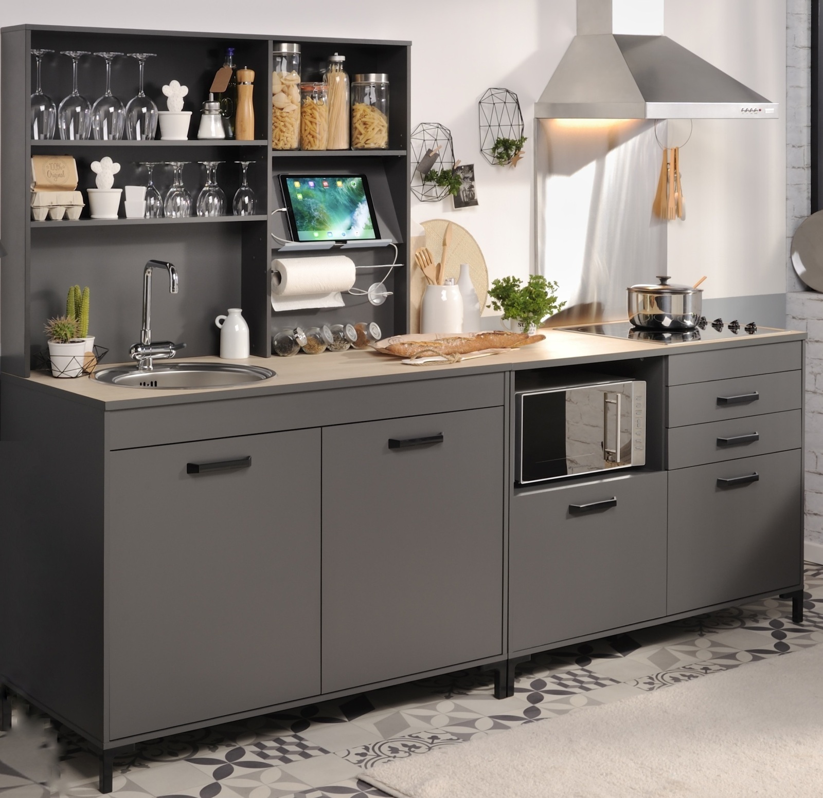 Küchenzeile MOOVE 2 - grau - 238 cm breit