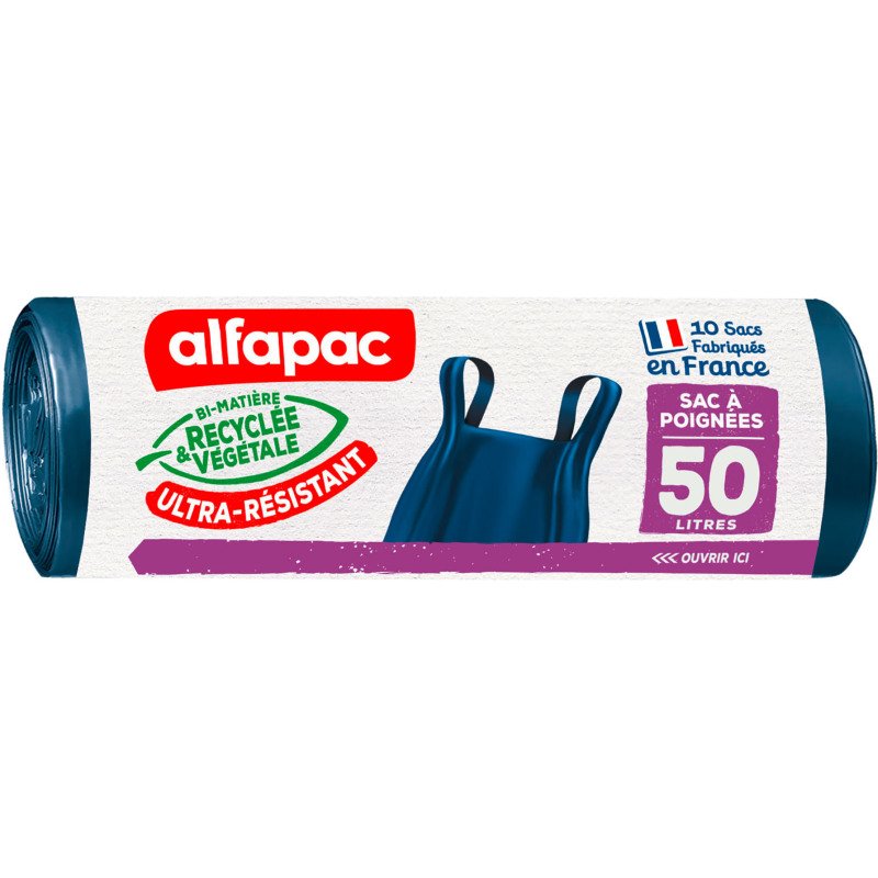 Sac poubelle 50 litres avec poignées Ultra-résistant Alfapac bleu - 40 sacs