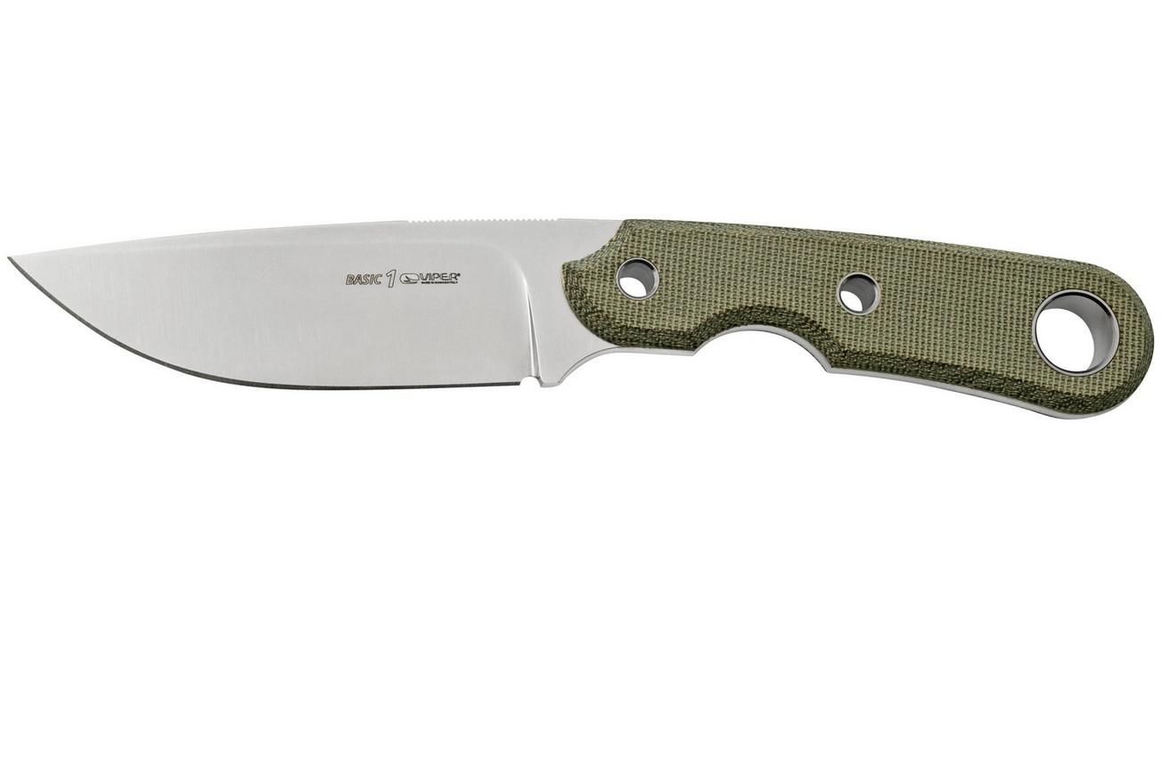 Viper Basic 1 VT4026CG MagnaCut Drop Point Satin, Green Canvas Micarta, vaststaand mes