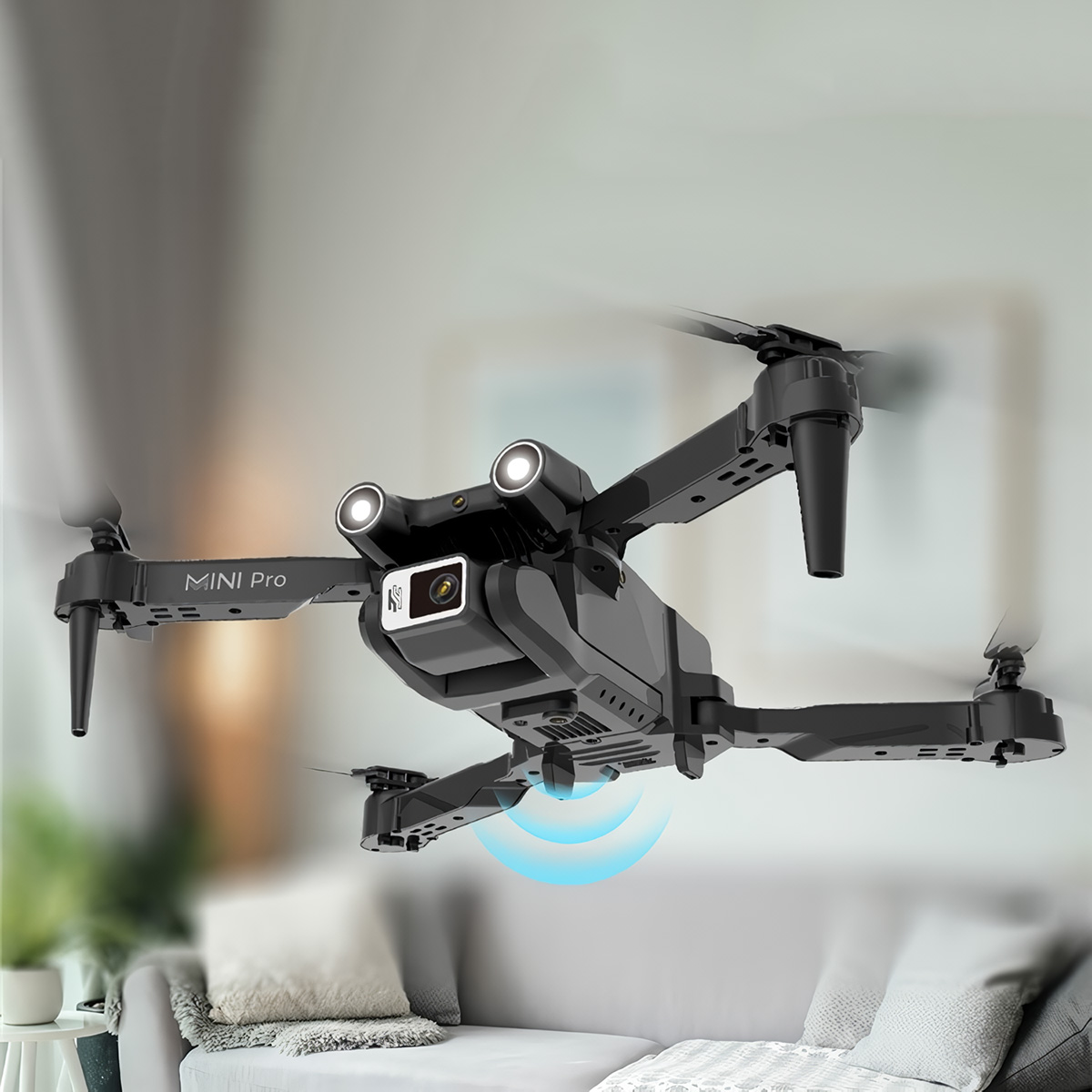 Drone quadricóptero Klack E63 Mini Pro com câmera dupla 4K para fotos e vídeos.