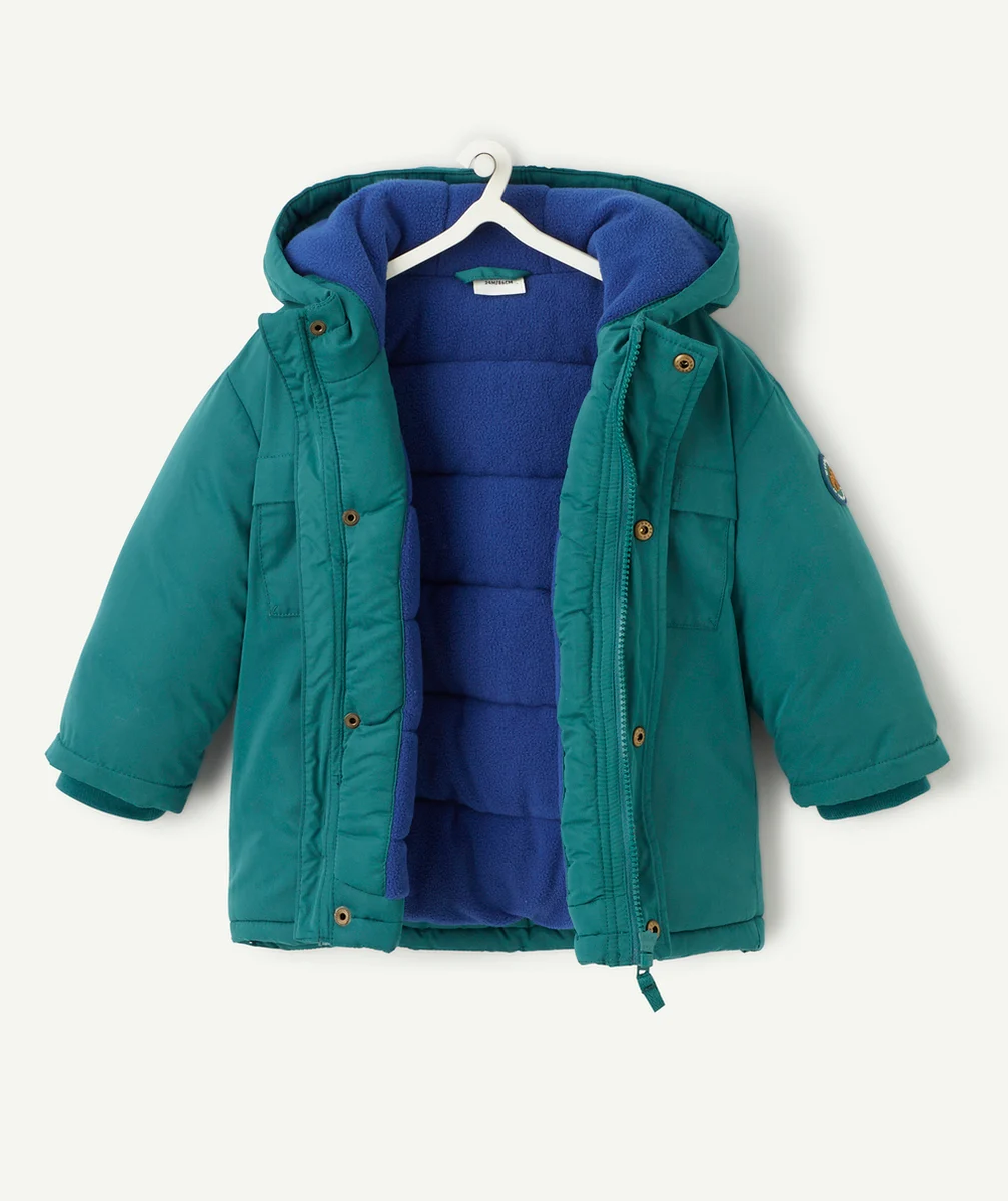 PARKA BÉBÉ GARÇON EN REMBOURRAGE RECYCLÉ VERT INTÉRIEUR BLEU