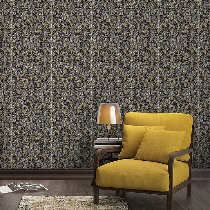 Papier peint Vinyle Intissé GoodHome Ametri noir