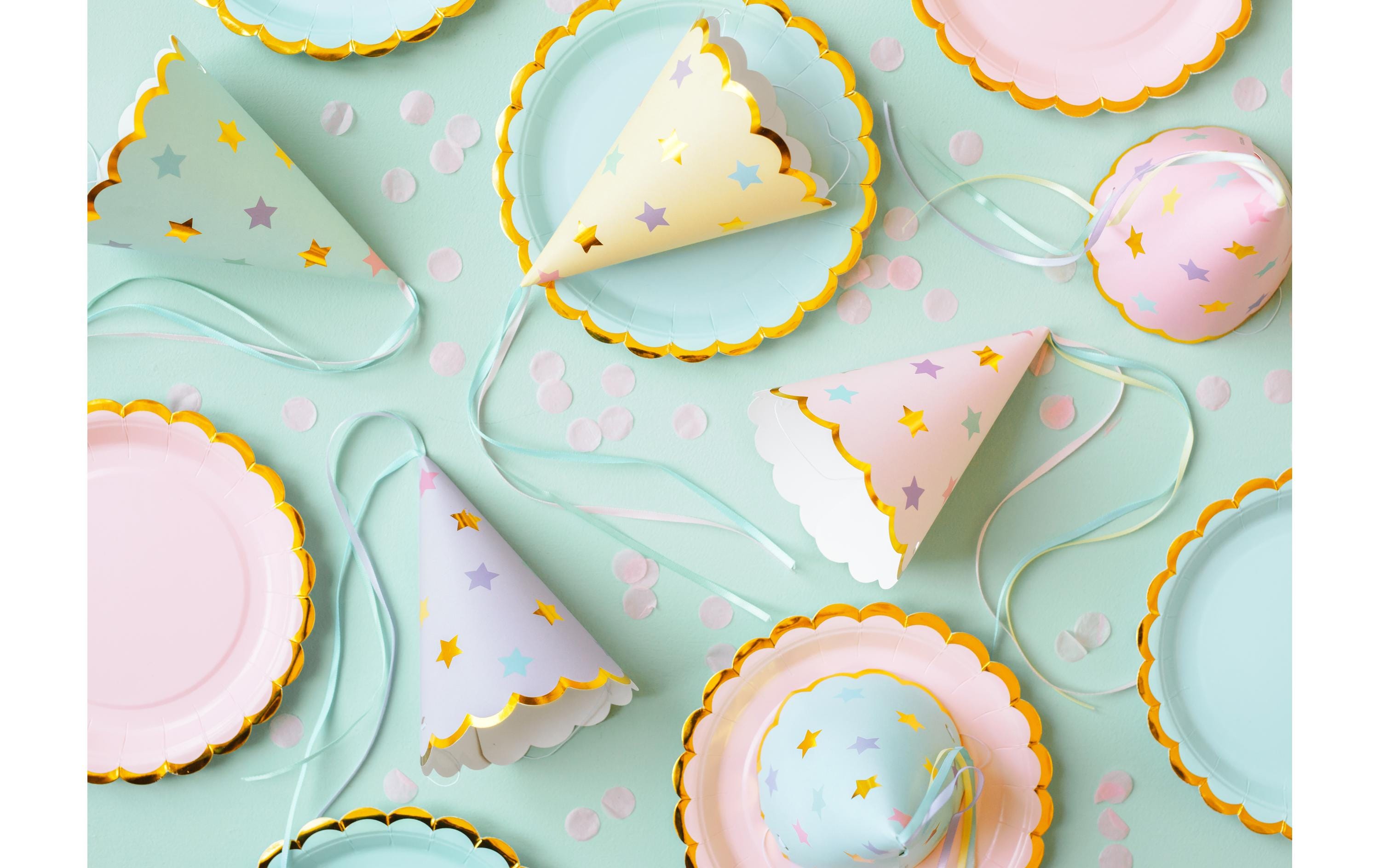 Partyhüte Sterne pastellfarbig, 14.5 x 10 cm, 6 StückMützen in 6 Farben