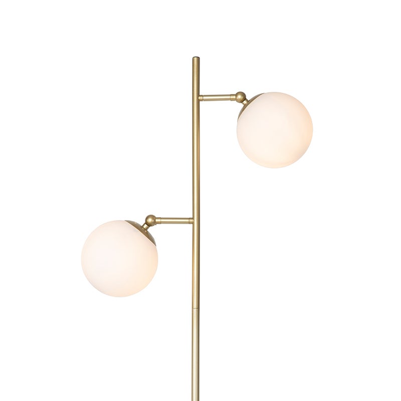 QAZQA - Art Deco vloerlamp | Staande lamp | Vloerlamp | Lamp | Lichtgoud | Messing met matglas 2-lichts - Pallon | Woonkamer | Slaapkamer - Langwerpig staal - LED-compatibel E14