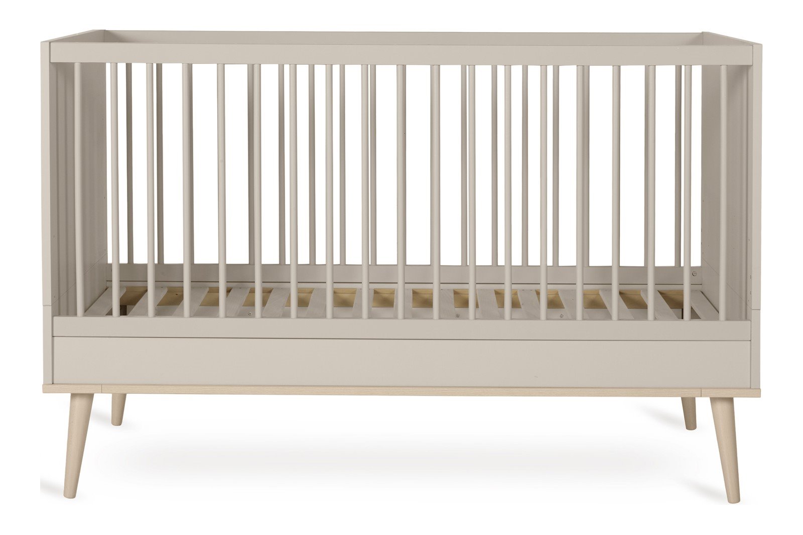Flow vokseseng Vokseseng i bøk/melamin med justerbar madrasshøyde og avtagbar front. Clay/bøk 70x140 cm. Kombiner med Flow junior kit (selges separat).