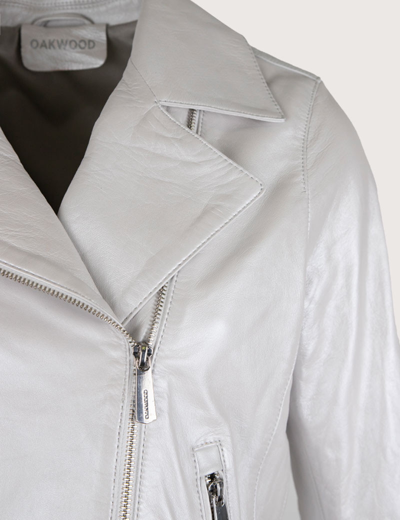 OAKWOOD BLOUSON FEMME CUIR THEA METAL BLANC