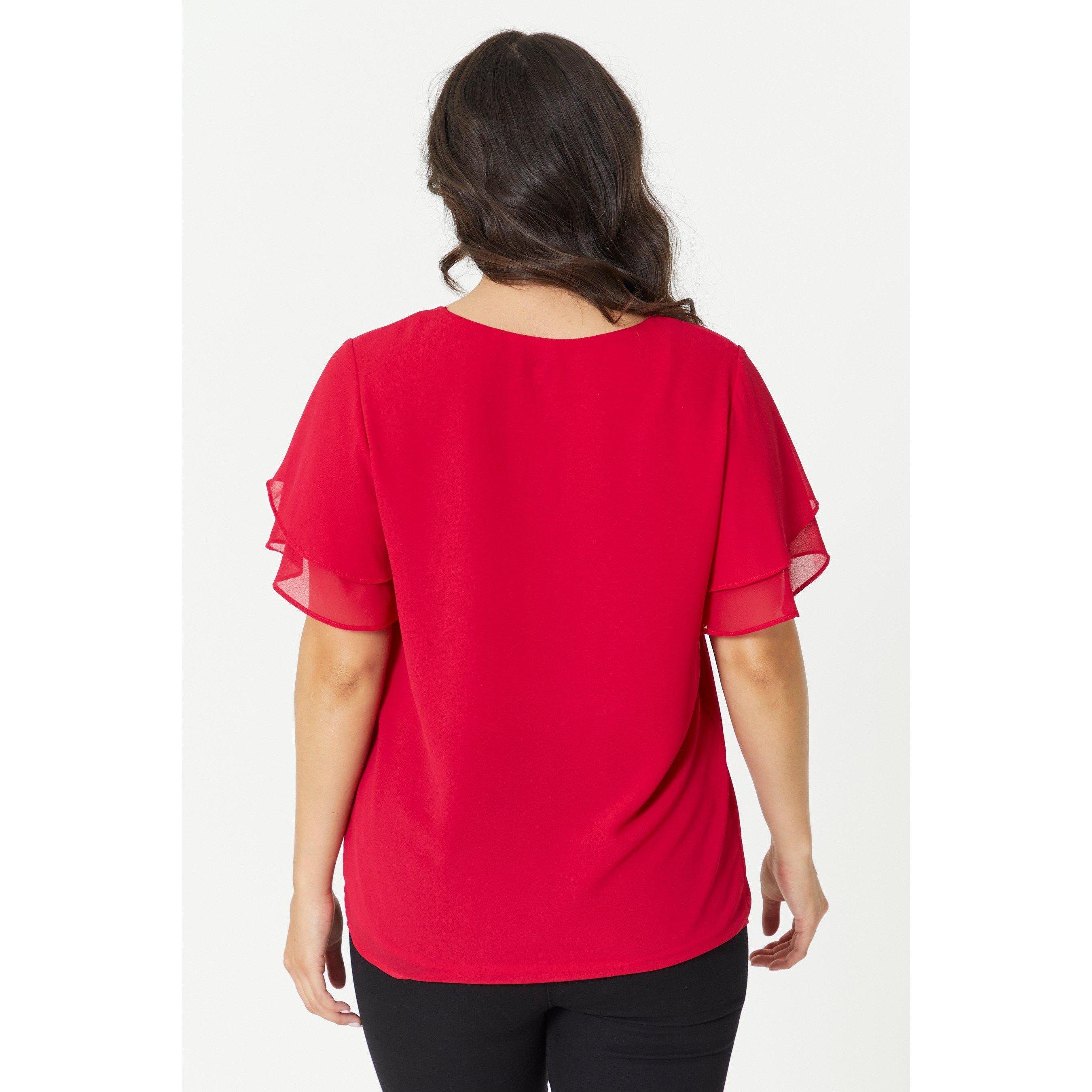 Be You Ladies Flutter Sleeve Zip Chiffon Top