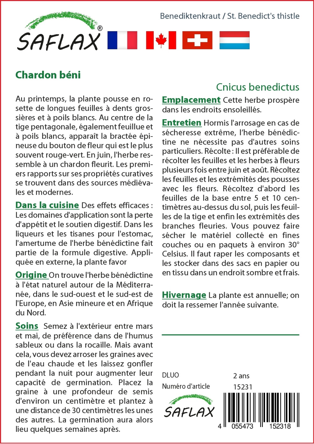 Chardon béni - 50 graines - avec substrat - cnicus benedictus