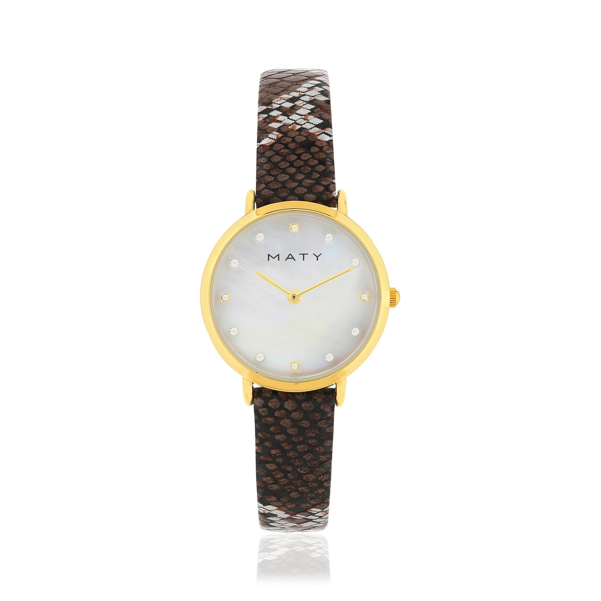 Montre femme doré jaune bracelet synthétique marron