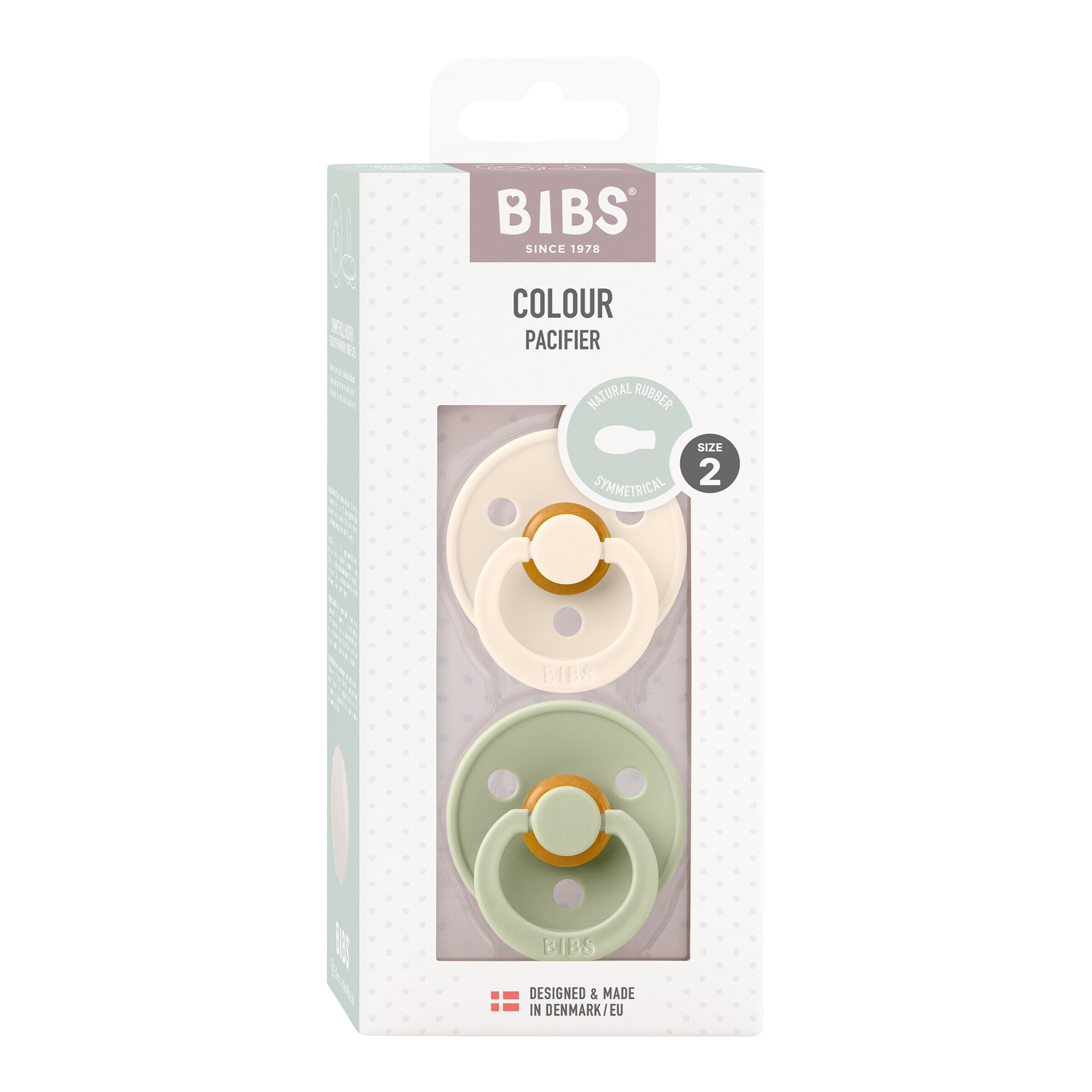 BIBS 2er-Pack Colour Schnuller Latex, symetrisch, ab 6M Ivory/Sage