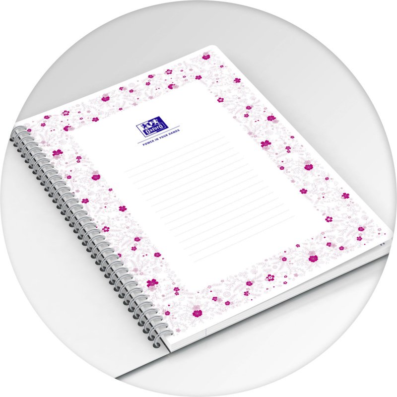 Cahier spirale Oxford Floral A5 14,8 x 21 cm blanc ligné 120 pages