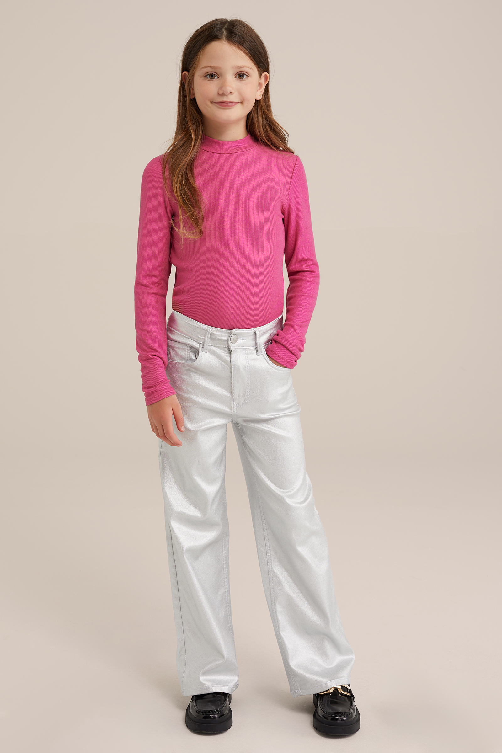 Meisjes T-shirt met metallic look WE Fashion Roze