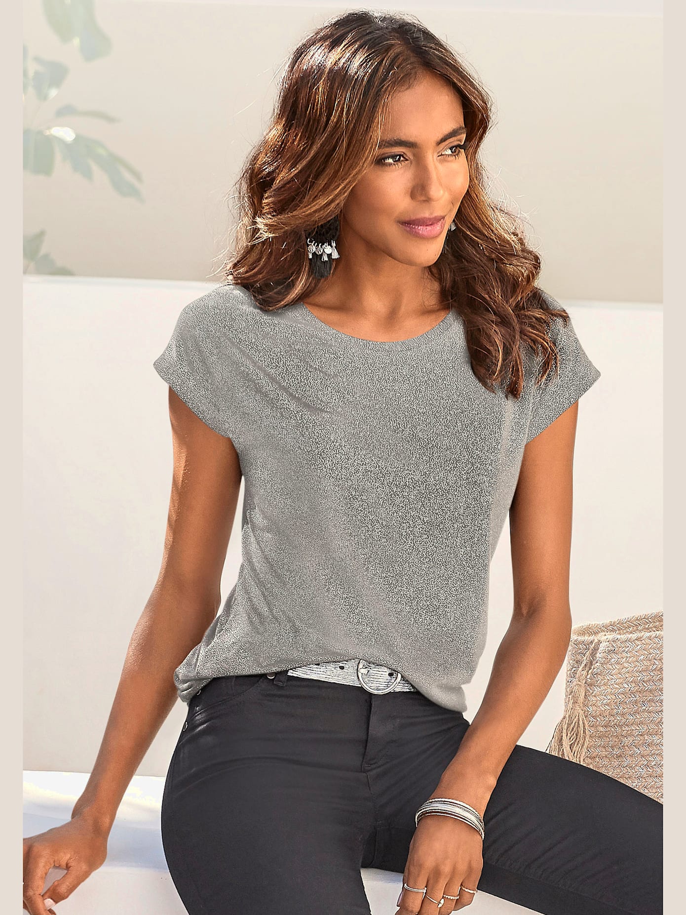 T-shirt vivance, imprimé pailleté couleur argent