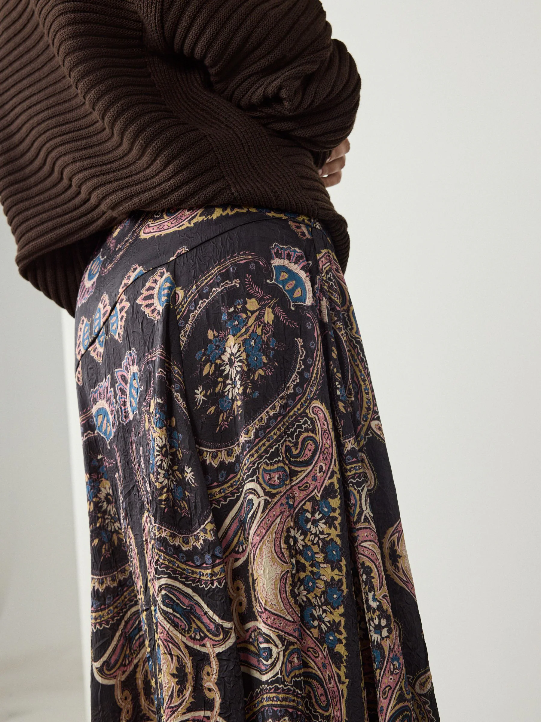 Sjaalprint - Kreukeltextuur Satijn Asymmetrische Midi-rok