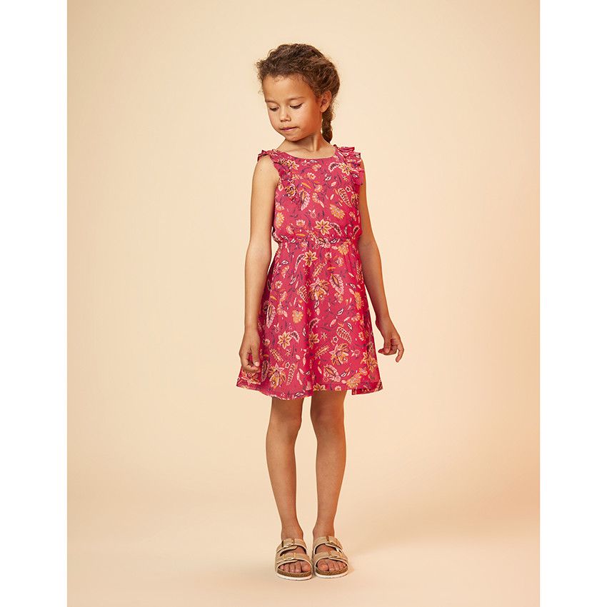 Robe à bretelles volantées et dos croisé pour fille - Multicolore