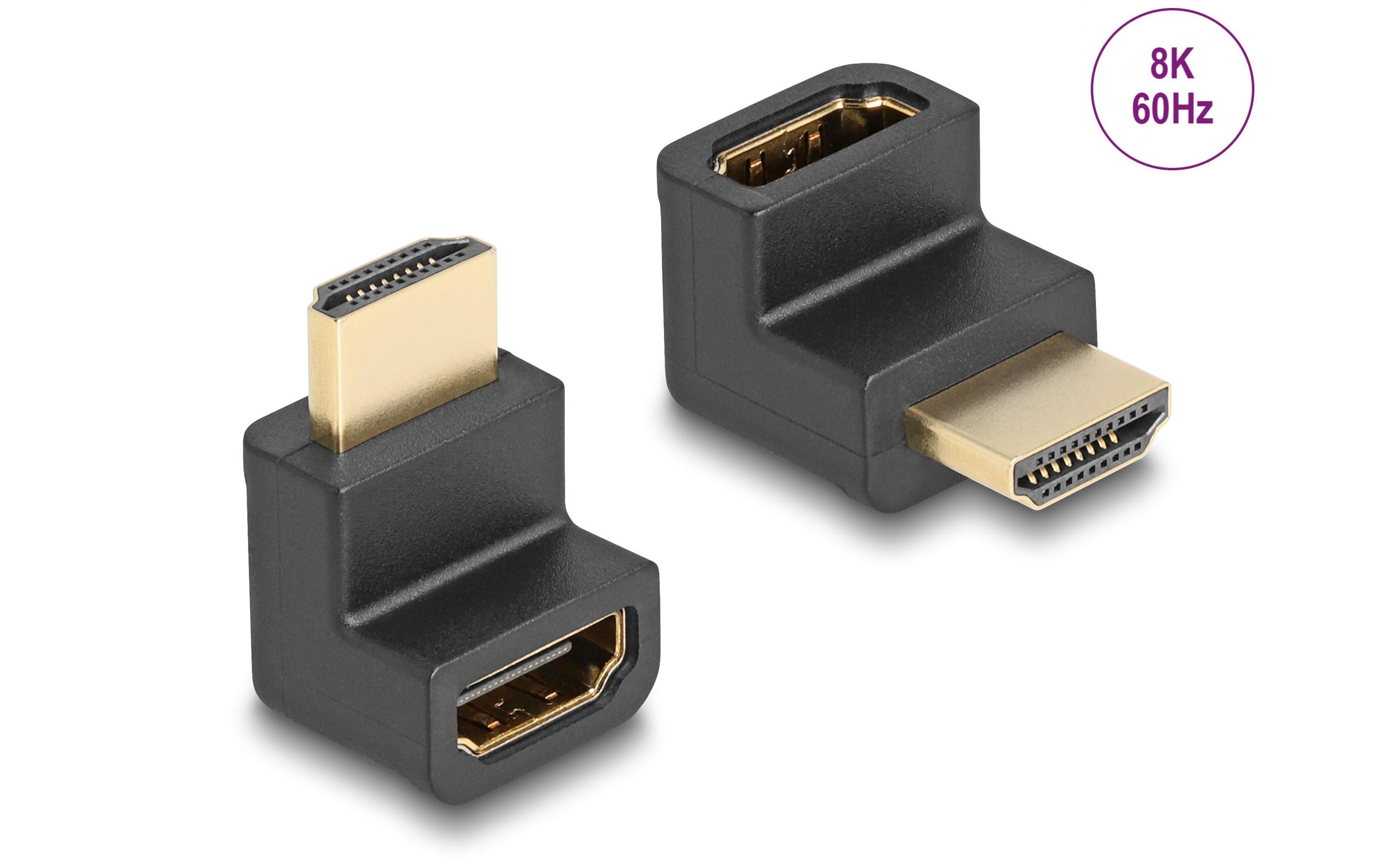 Adapter gewinkelt HDMI - HDMI, 8K 60HzDelock High Speed HDMI with Ethernet Adapter Stecker zu Buchse gewinkelt 8K 60 Hz schwarz