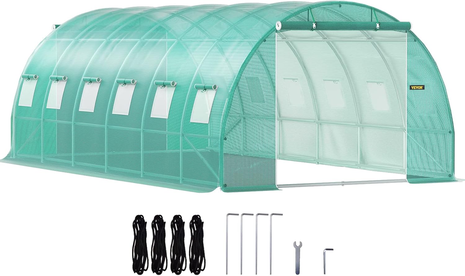 VEVOR Bogendach Gewächshaus 6,1x3x2,1m Foliengewächshaus Verzinkter Stahlrahmen und PE Abdeckplane Treibhaus Tunnel Wasserdicht und UV-beständig Tomatengewächshaus Ideal für Anbau von Gemüse Blumen