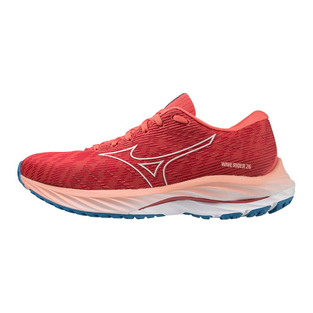 Mizuno WAVE RIDER 26 - Chaussures running Femme spiced coral/vap.gray/french blue