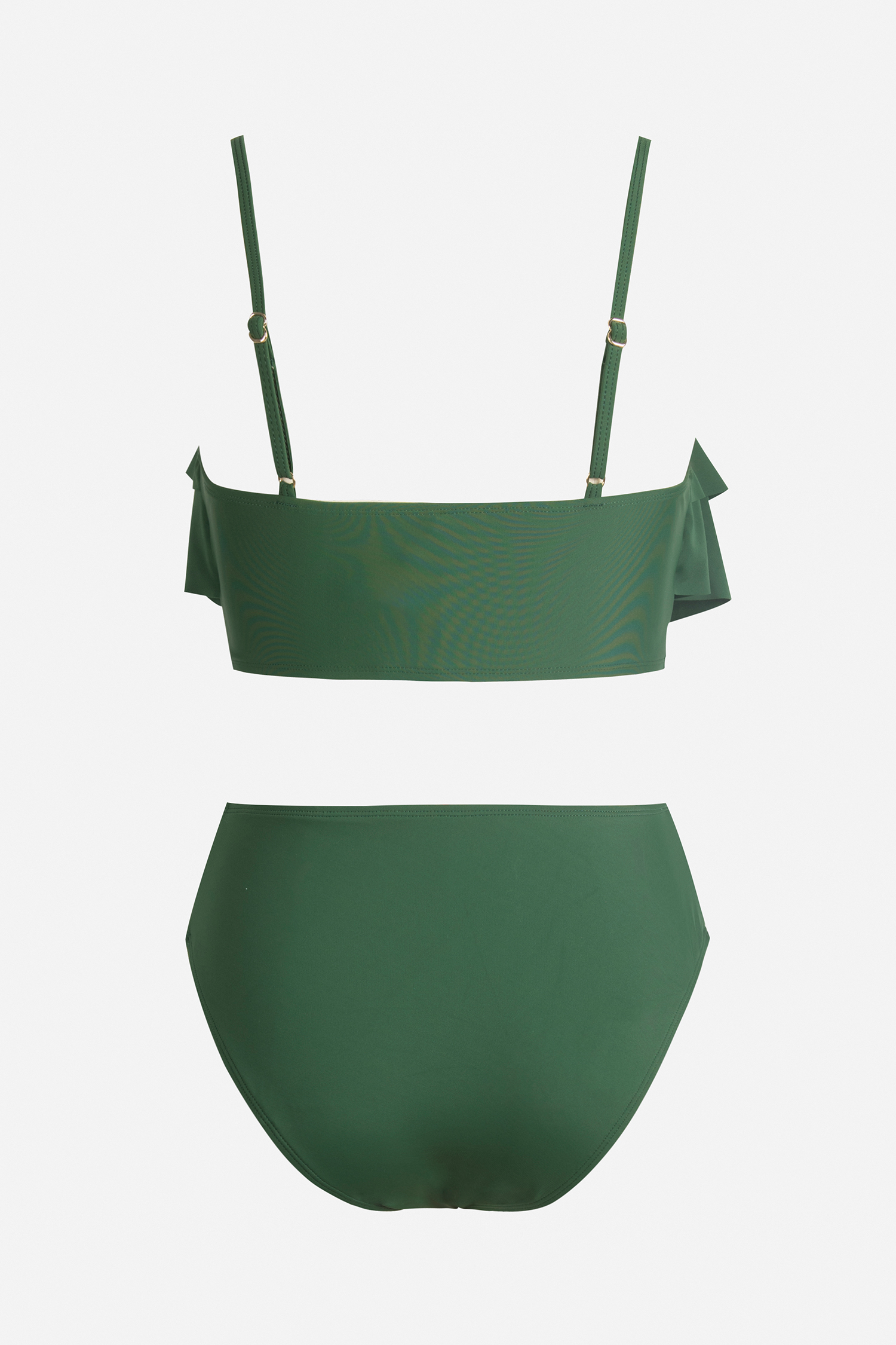 Bikini taille haute à col en V à volants vert