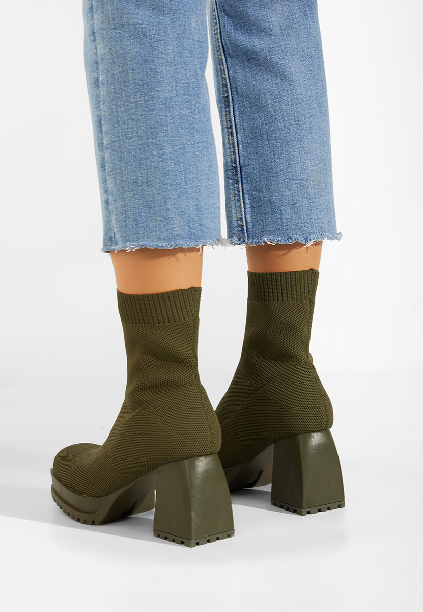 Bottines à gros talon vert Azuda