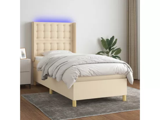 Sommier tapissier avec matelas et LED Crème 90x190 cm Tissu