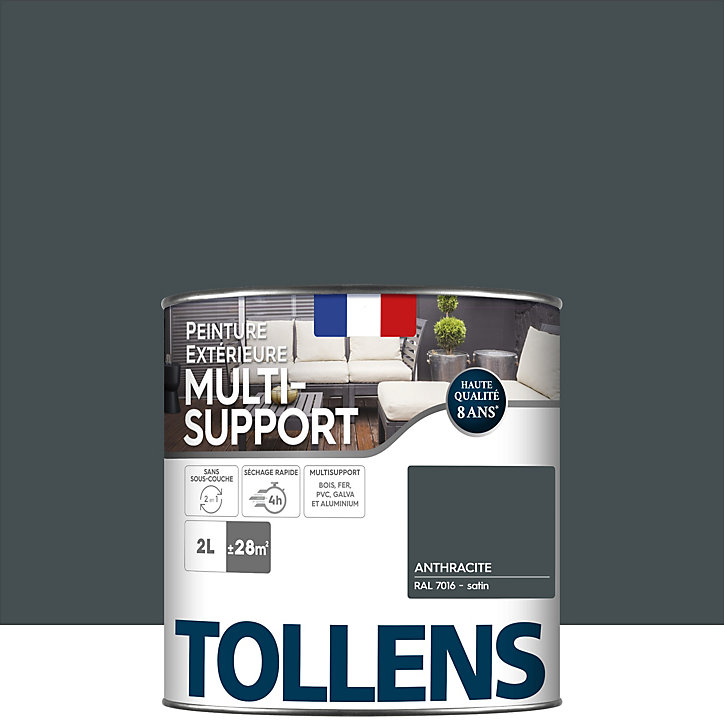 Peinture extérieure multi-supports Tollens satin gris anthracite 2L