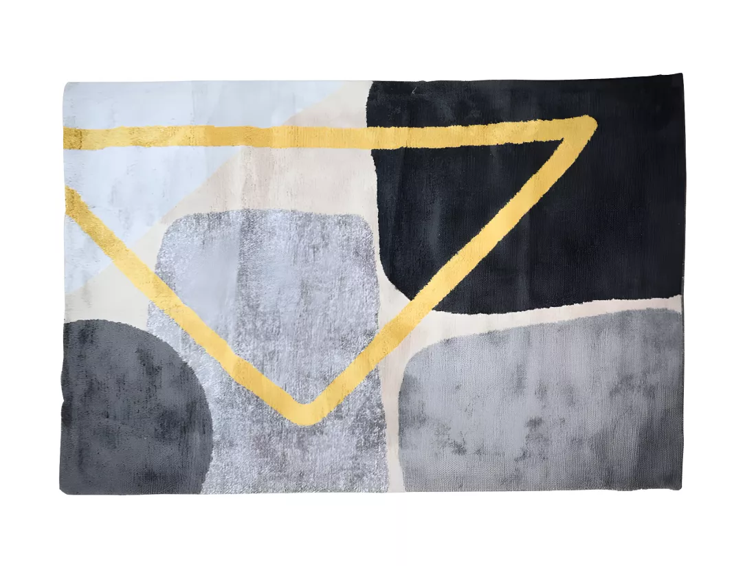 Tapis style contemporain - 160 x 230 cm - Gris, noir et doré - PICADILLY