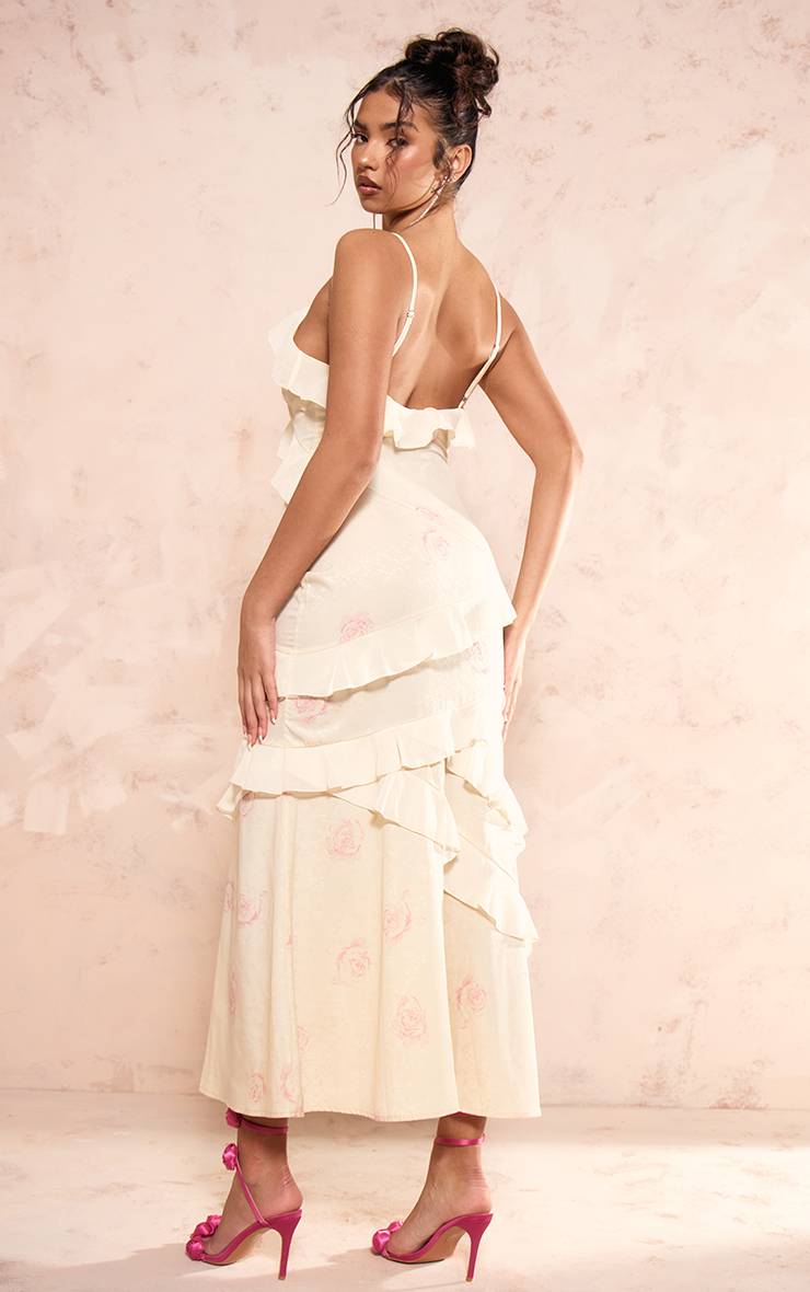 Robe Longue En Mousseline À Volants Et Imprimé Floral