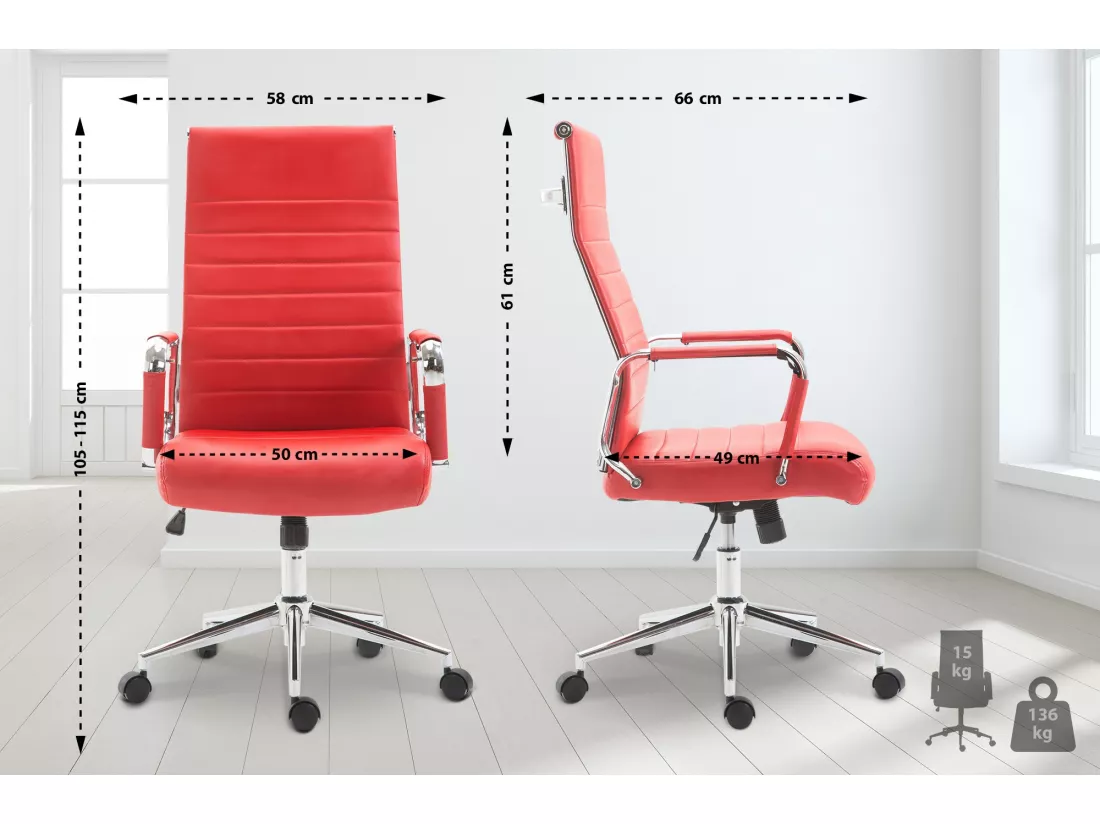 Chaise de bureau - Similicuir & Noyer - Rouge - Kolumbus