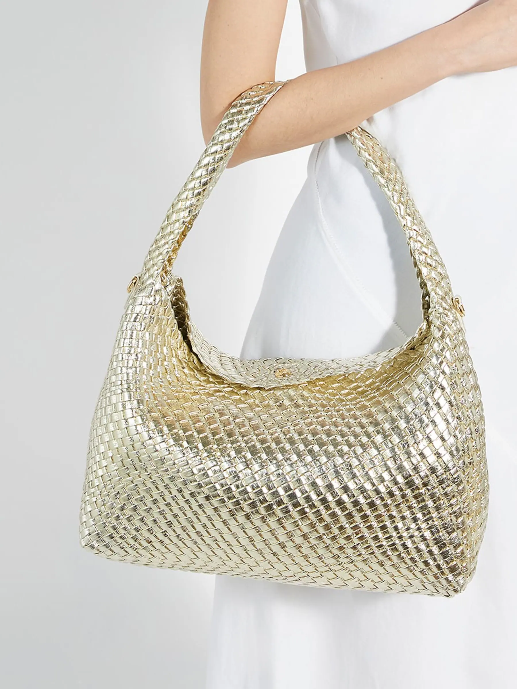 Goud - Dune London Deliberate Large Woven Slouch Bag