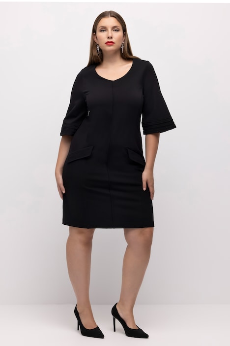 Midi-Puntokleid, A-Linie, Biesen, V-Ausschnitt, 3/4-Arm