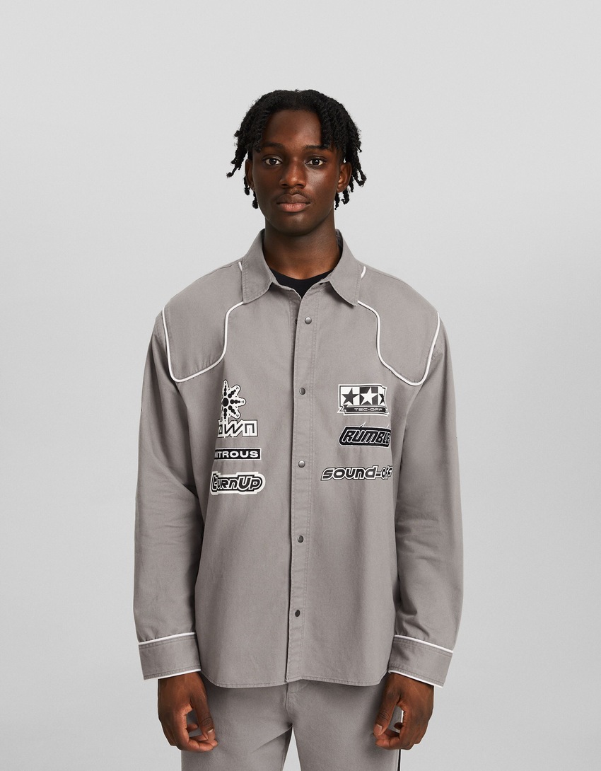 Camisa de corrida de manga comprida em sarja de algodão.
