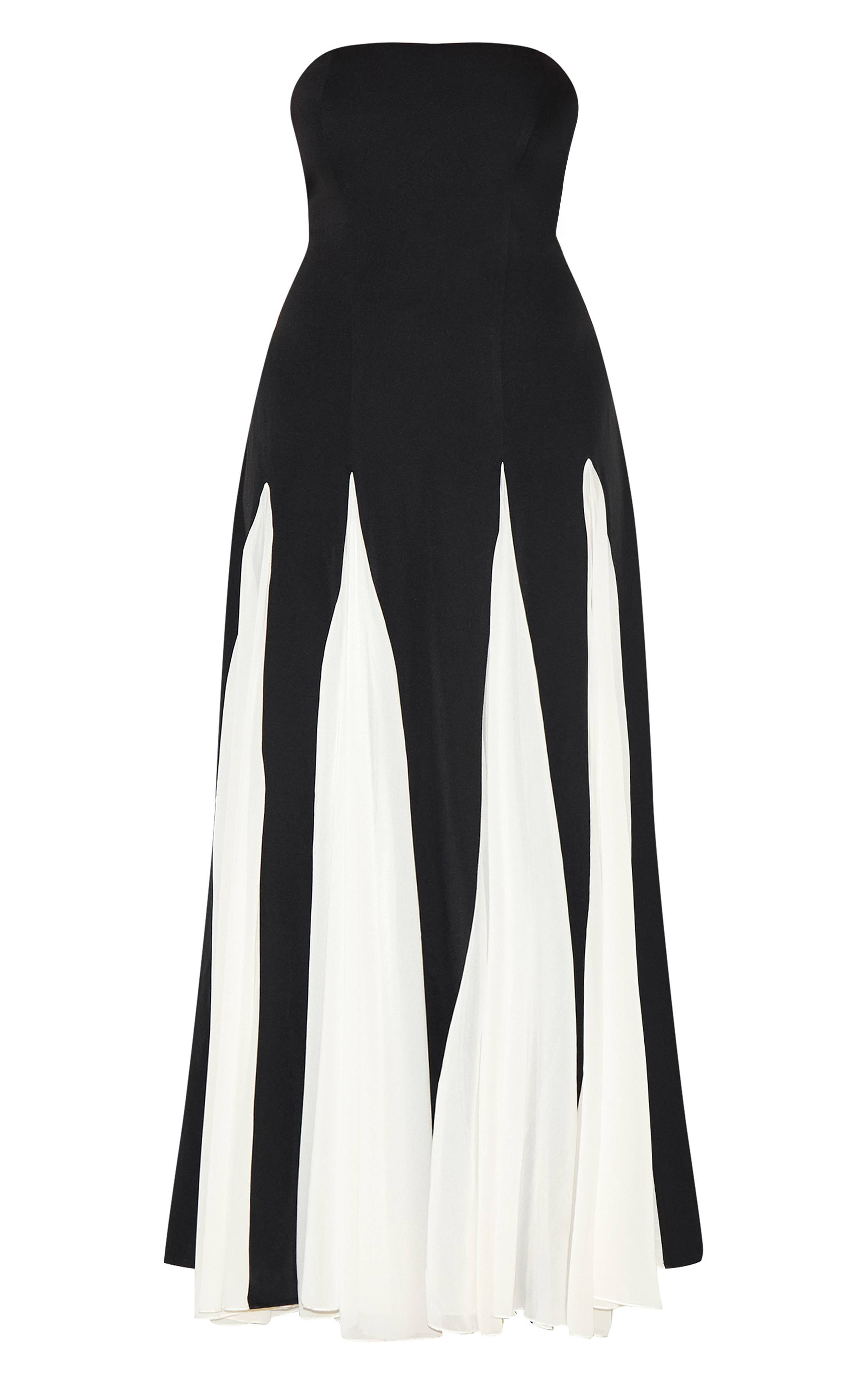 Noir Robe Maxi Plissée En Mousseline À Bandeau Contrasté Grande Taille