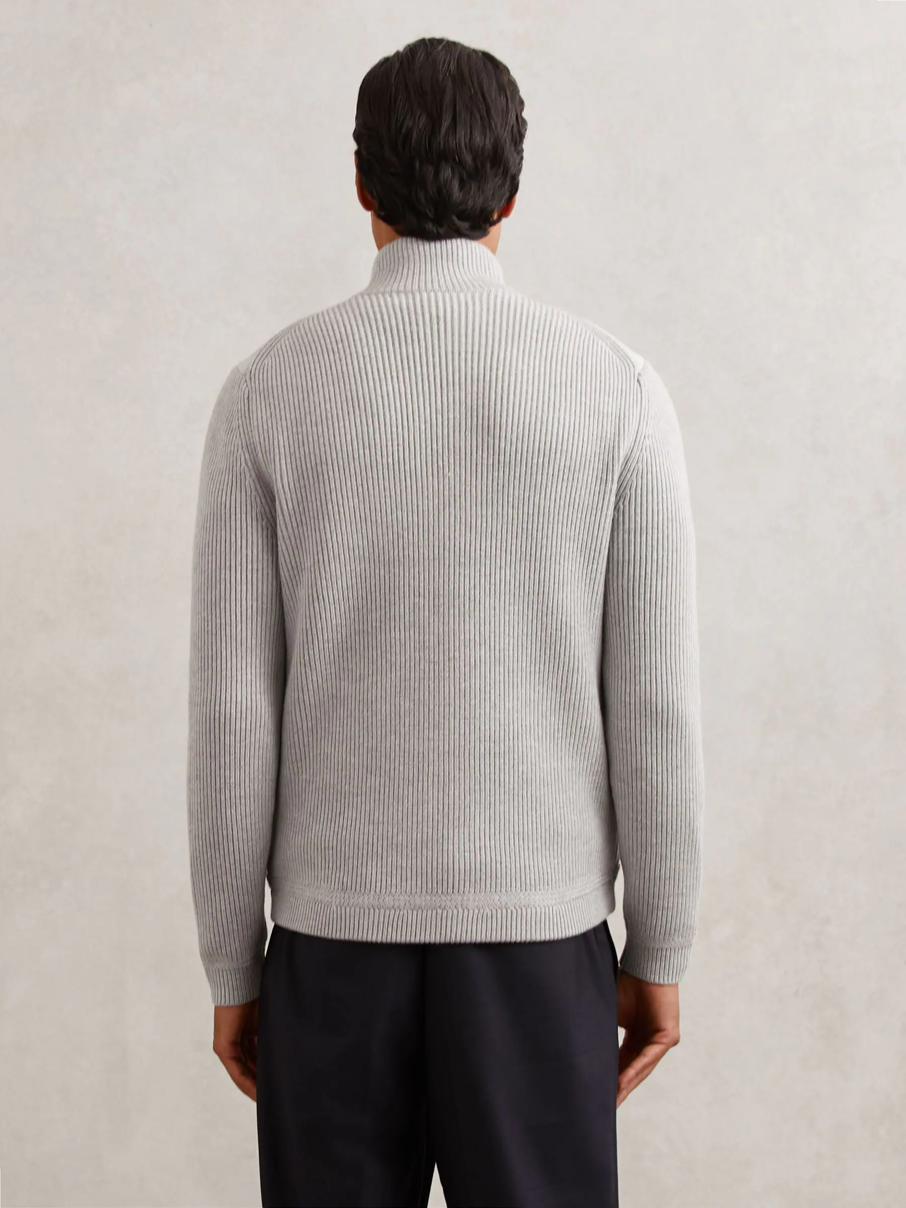 Zachtgrijs - Reiss Townsend Quilted Rib-Knit Funnel-Neck Jacket