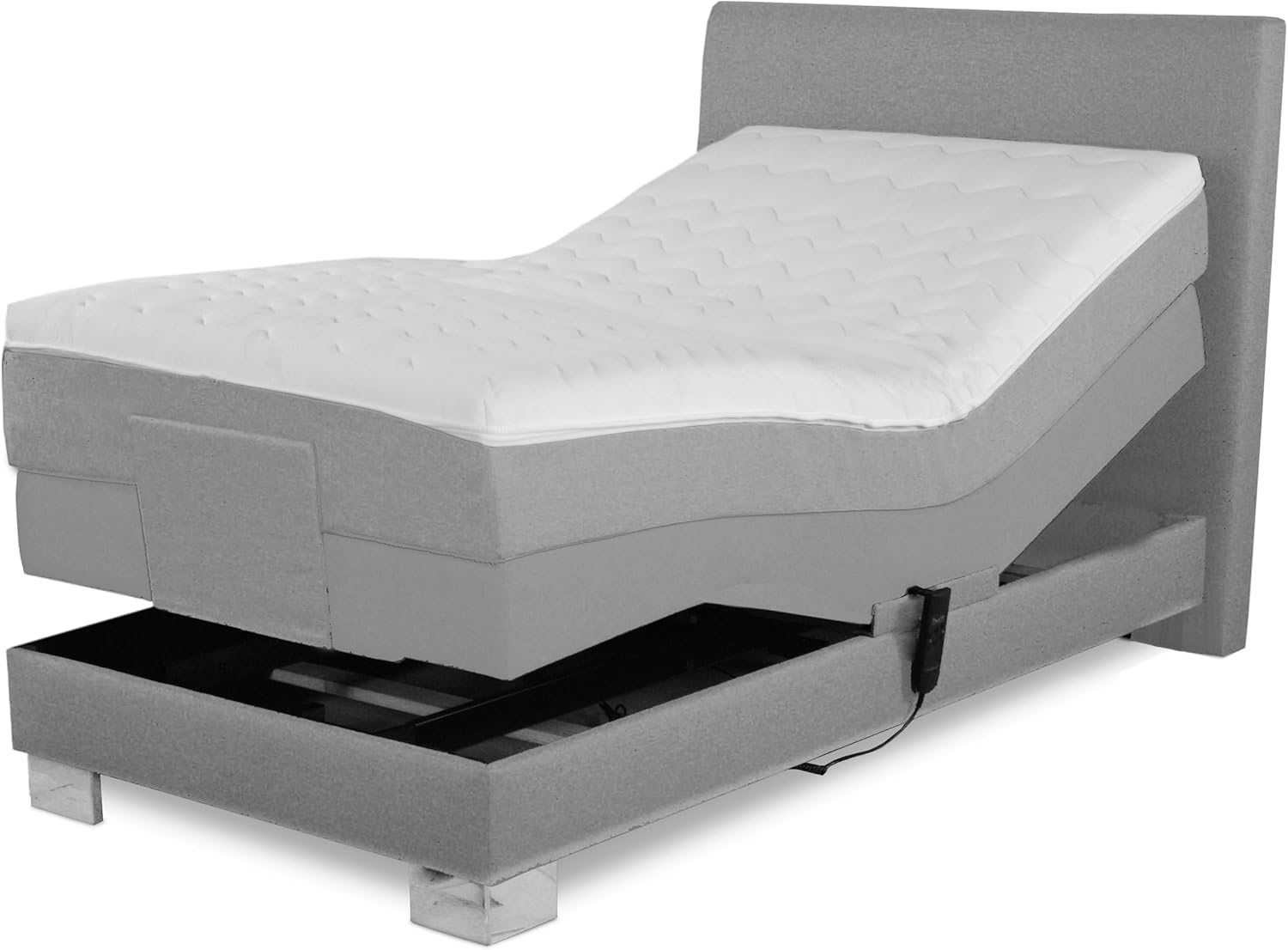 Boxspringbett ROM II elektrisch verstellbar 100x200 cm Echtes Boxspringbett mit Doppelunterfederung Härtegrad H2 H3 H4. Qualität Made in Germany. (100 x 200 cm)