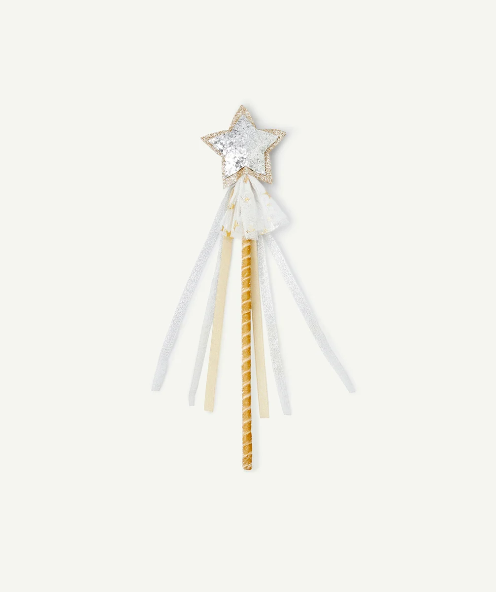 BAGUETTE DE MAGIE FILLE AVEC ÉTOILE COULEUR DORÉE ET ARGENTÉE