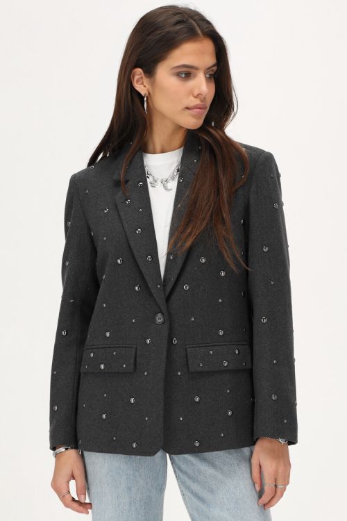 Donkergrijze blazer met studs