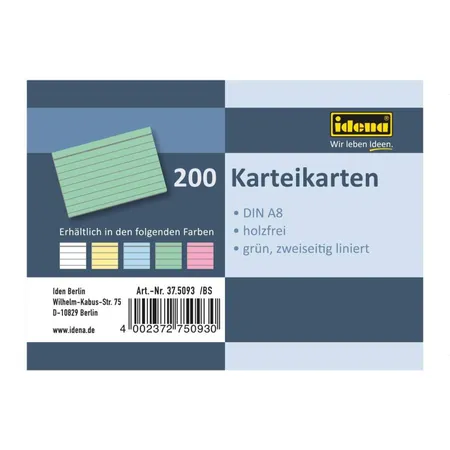 Idena Karteikarten A8 liniert Grün, 200 Stück