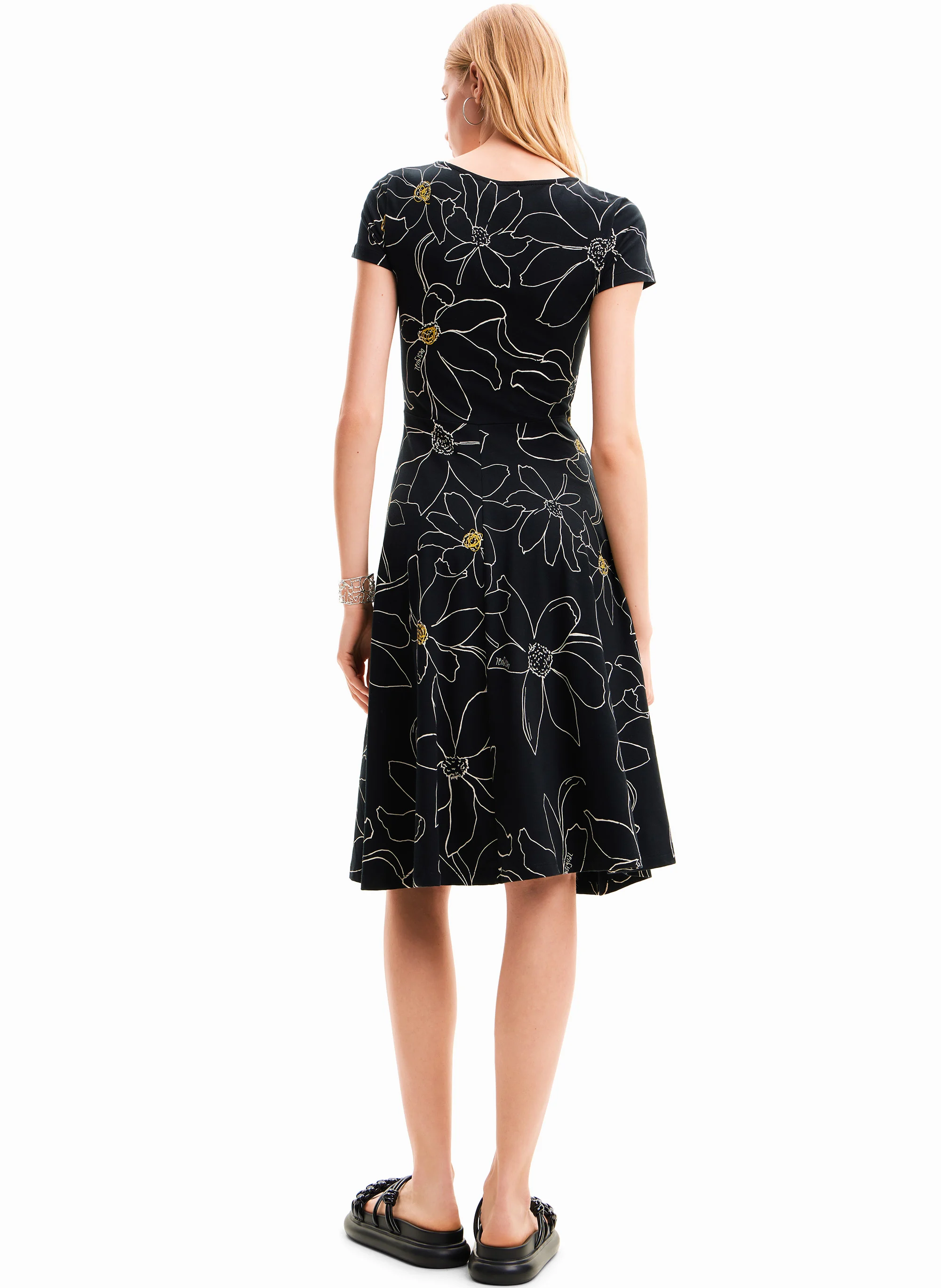 Robe courte cintrée à décolleté carré à imprimé | Noir