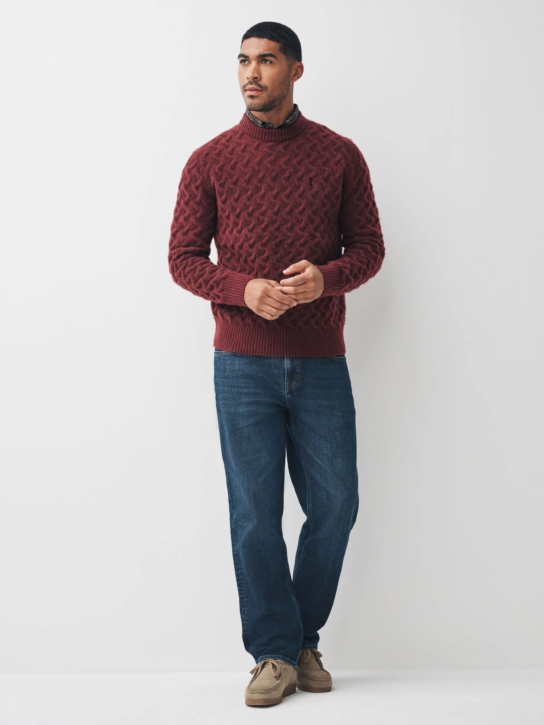 Roestrood - Regular fit trui met overhemdkraag