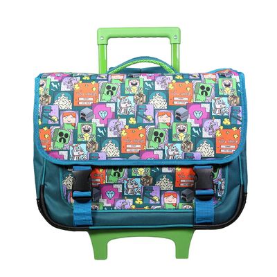 Cartable à roulettes Minecraft 38 cm - 2 compartiments - vert - Bagtrotter