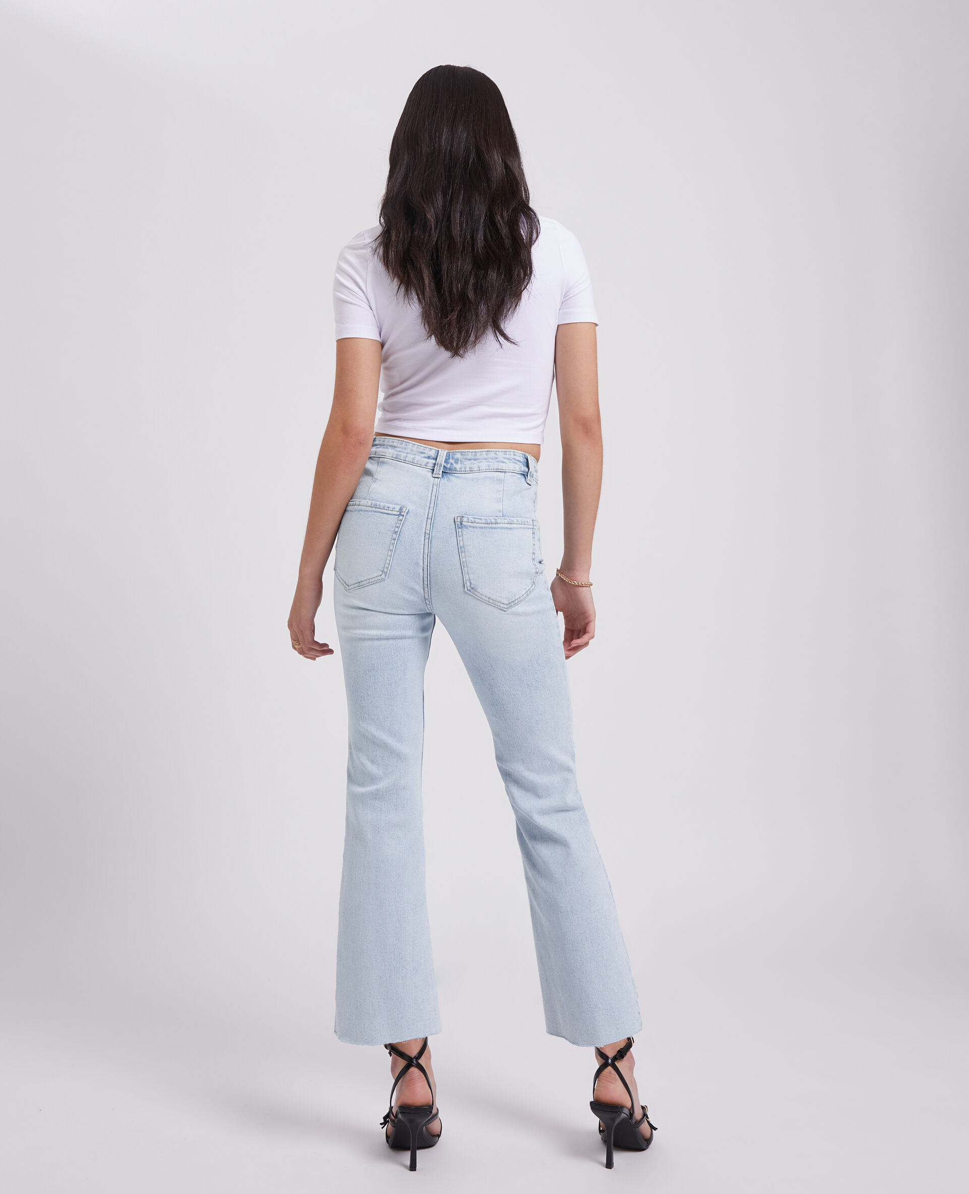 Jean flare taille haute cropped - Bleu
