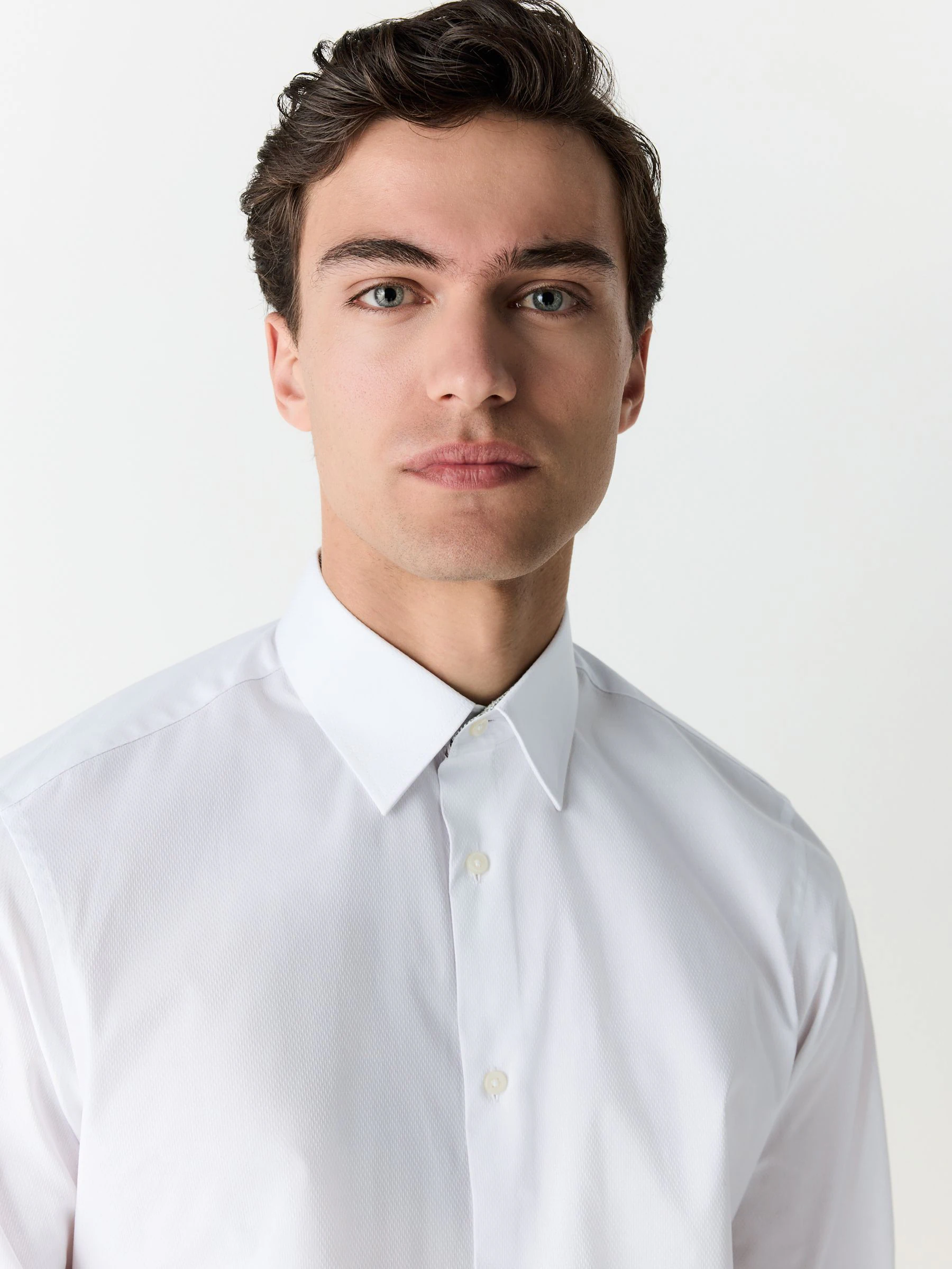 Wit - Slim Fit - Strijkvrij overhemd met textuur en afwerking